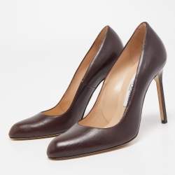 Pre Owned Manolo Blahnik Brown Leather Round Toe Pumps Size 36