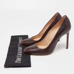 Pre Owned Manolo Blahnik Brown Leather Round Toe Pumps Size 36
