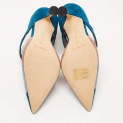 Pre Owned Manolo Blahnik Tri Color Suede Ankle Cuff Pumps Size 36