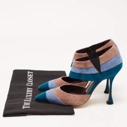 Pre Owned Manolo Blahnik Tri Color Suede Ankle Cuff Pumps Size 36