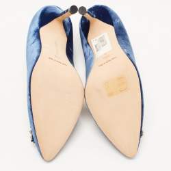 Manolo Blahnik Blue Velvet Hangisi Crystal Embellished Pointed Toe Pumps Size 36.5