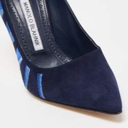 Pre Owned Manolo Blahnik Blue Suede Embroidered BB Pumps Size 36