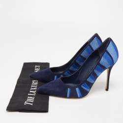 Pre Owned Manolo Blahnik Blue Suede Embroidered BB Pumps Size 36