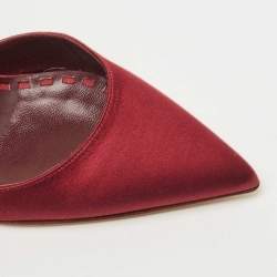 Pre Owned Manolo Blahnik Burgundy Satin Sicariata Crystal Embellished Ankle Cuff Pumps Size 36
