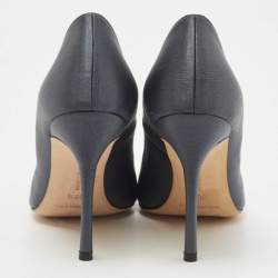 Pre Owned Manolo Blahnik Dark Grey Satin Okkava Pumps Size 36.5