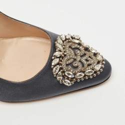 Pre Owned Manolo Blahnik Dark Grey Satin Okkava Pumps Size 36.5