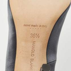 Pre Owned Manolo Blahnik Dark Grey Satin Okkava Pumps Size 36.5