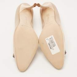 Pre Owned Manolo Blahnik Light Gold Satin Okkava Pumps Size 36.5