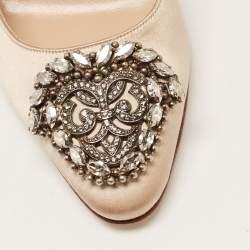 Pre Owned Manolo Blahnik Light Gold Satin Okkava Pumps Size 36.5