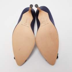 Manolo Blahnik Navy Blue Satin Hangisi Pumps Size 36.5
