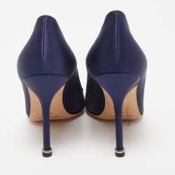 Manolo Blahnik Navy Blue Satin Hangisi Pumps Size 36.5