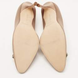 Pre Owned Manolo Blahnik Beige Satin Okkava Crystal Embellished Pumps Size 36.5