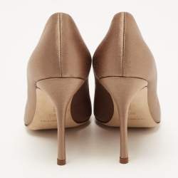 Pre Owned Manolo Blahnik Beige Satin Okkava Crystal Embellished Pumps Size 36.5