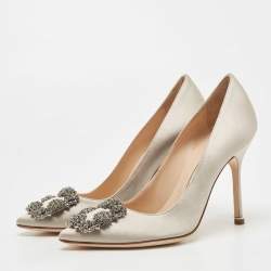 Manolo Blahnik Grey Satin Hangisi Pumps Size 36.5