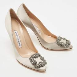 Manolo Blahnik Grey Satin Hangisi Pumps Size 36.5