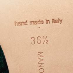 Pre Owned Manolo Blahnik Green Velvet Hangisi Crystal Embellished Pointed Toe Pumps Size 36.5