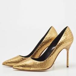 Pre Owned Manolo Blahnik Gold Python BB Pumps Size 36