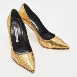 Pre Owned Manolo Blahnik Gold Python BB Pumps Size 36