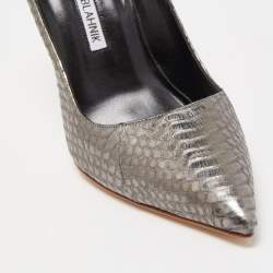 Pre Owned Manolo Blahnik Metallic Python Leather BB Pointed Toe Pumps Size 36