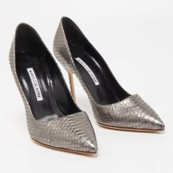 Pre Owned Manolo Blahnik Metallic Python Leather BB Pointed Toe Pumps Size 36