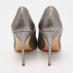 Pre Owned Manolo Blahnik Metallic Python Leather BB Pointed Toe Pumps Size 36