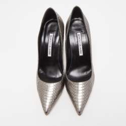 Pre Owned Manolo Blahnik Metallic Python Leather BB Pointed Toe Pumps Size 36