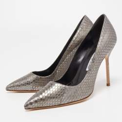 Pre Owned Manolo Blahnik Metallic Python Leather BB Pointed Toe Pumps Size 36