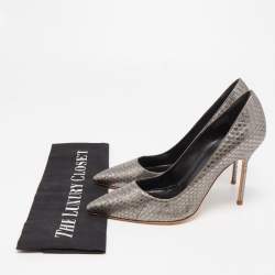 Pre Owned Manolo Blahnik Metallic Python Leather BB Pointed Toe Pumps Size 36