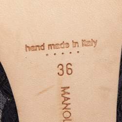 Pre Owned Manolo Blahnik Navy Blue/Black Lace and Satin Hangisi Pumps Size 36