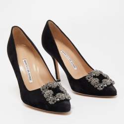 Pre Owned Manolo Blahnik Black Velvet Hangisi Pumps Size 36.5