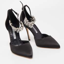 Pre Owned Manolo Blahnik Black Satin Sicariata Pumps Size 36