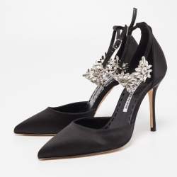 Pre Owned Manolo Blahnik Black Satin Sicariata Pumps Size 36