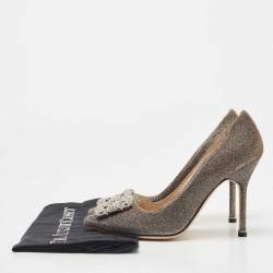 Pre Owned Manolo Blahnik Metallic Lurex Fabric Hangisi Pumps Size 36.5