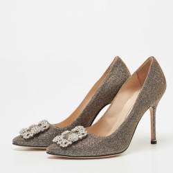 Pre Owned Manolo Blahnik Metallic Lurex Fabric Hangisi Pumps Size 36.5