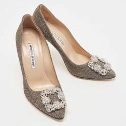 Pre Owned Manolo Blahnik Metallic Lurex Fabric Hangisi Pumps Size 36.5