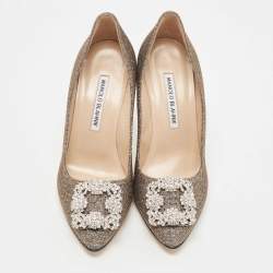 Pre Owned Manolo Blahnik Metallic Lurex Fabric Hangisi Pumps Size 36.5