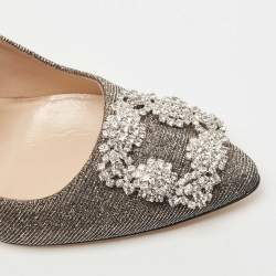 Pre Owned Manolo Blahnik Metallic Lurex Fabric Hangisi Pumps Size 36.5