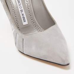 Pre Owned Manolo Blahnik Grey Suede Embroidered BB Pumps Size 36.5