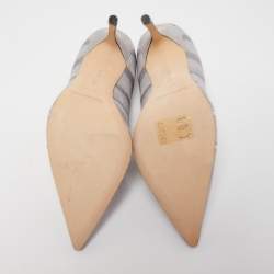 Pre Owned Manolo Blahnik Grey Suede Embroidered BB Pumps Size 36.5