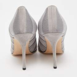 Pre Owned Manolo Blahnik Grey Suede Embroidered BB Pumps Size 36.5