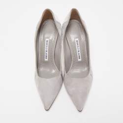 Pre Owned Manolo Blahnik Grey Suede Embroidered BB Pumps Size 36.5