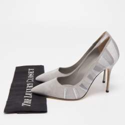 Pre Owned Manolo Blahnik Grey Suede Embroidered BB Pumps Size 36.5