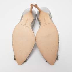 Pre Owned Manolo Blahnik Grey Mesh and Fabric Hangisi Pumps Size 36