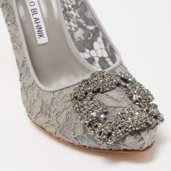 Pre Owned Manolo Blahnik Grey Mesh and Fabric Hangisi Pumps Size 36