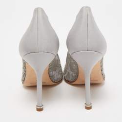 Pre Owned Manolo Blahnik Grey Mesh and Fabric Hangisi Pumps Size 36