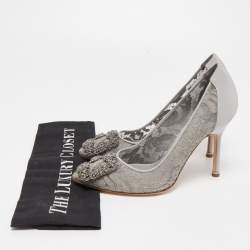 Pre Owned Manolo Blahnik Grey Mesh and Fabric Hangisi Pumps Size 36