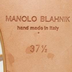 Pre Owned Manolo Blahnik Beige Patent Leather Ankle Strap Sandals Size 37.5