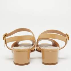 Pre Owned Manolo Blahnik Beige Patent Leather Ankle Strap Sandals Size 37.5