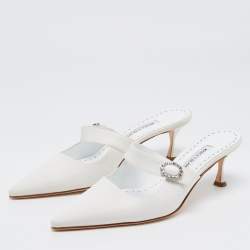 Manolo Blahnik White Fabric Pointed Toe Mules Size 41