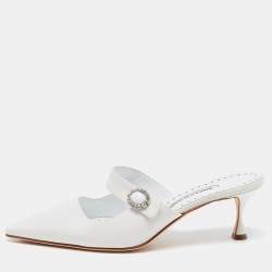 Manolo Blahnik White Fabric Pointed Toe Mules Size 41